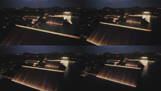 航拍上海松江广富林遗址建筑灯光高清在线视频素材下载