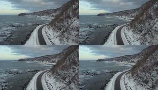 日本北海道知床半岛海岸线公路风光高清在线视频素材下载