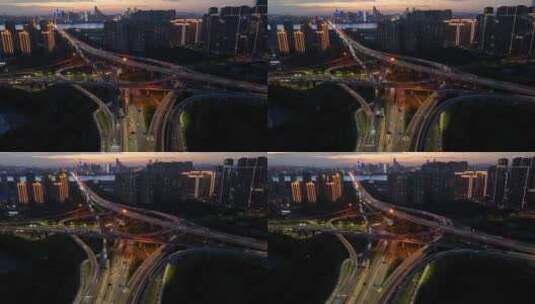 延时航拍杭州钱江新城奥体立交桥高清在线视频素材下载