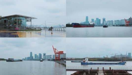 黄浦江徐汇西岸滨江的船高清在线视频素材下载