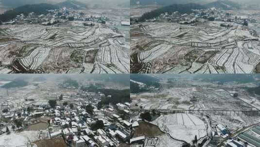 美丽乡村田园冬天雪景4K航拍高清在线视频素材下载