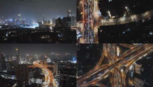 浦西延安高架夜景航拍高清在线视频素材下载