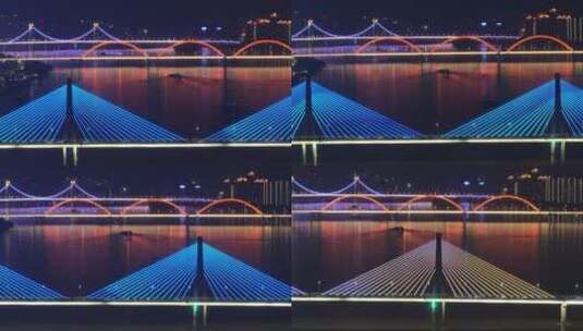 长沙桥梁夜景航拍高清在线视频素材下载