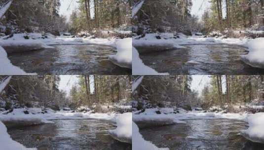 冬季毕棚沟美景积雪小溪流水高清在线视频素材下载