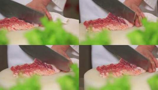 手切羊肉火锅配料刀工美食饮食高清在线视频素材下载