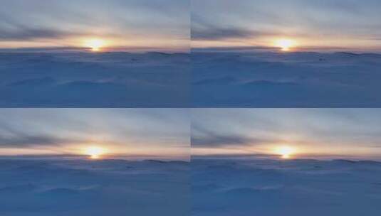 航拍呼伦贝尔草原雪景暮色高清在线视频素材下载