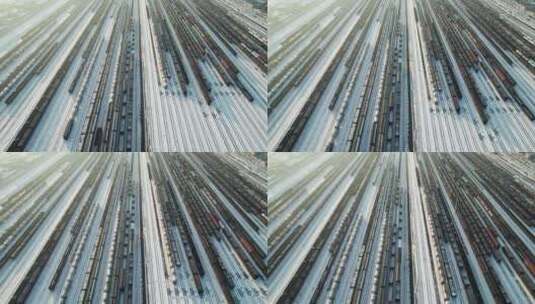 冬季火车站货运火车航拍高清在线视频素材下载