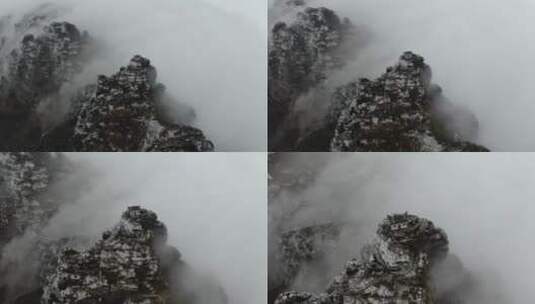 梵净山云海冬季老金顶雾凇雪景无人机航拍高清在线视频素材下载