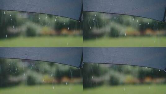 下雨时水滴从灰色伞的表面流下来1高清在线视频素材下载
