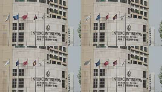 汤臣洲际酒店门口旗子高清在线视频素材下载