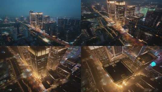 杭州未来科技城夜景质感航拍延时高清在线视频素材下载