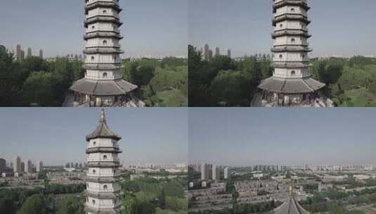 天津北宁公园致远塔4K航拍视频高清在线视频素材下载