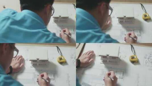 一名男性在办公室绘制蓝图高清在线视频素材下载