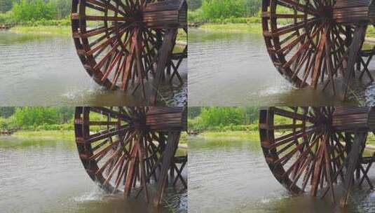 水车空镜-农田灌溉-池塘中的水车高清在线视频素材下载