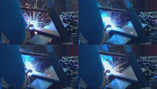 电焊工人电火花飞射高清在线视频素材下载