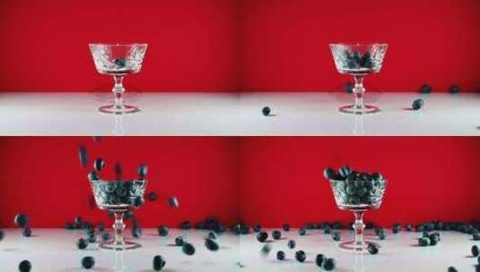 蓝莓掉在杯子里  蓝莓掉落高清在线视频素材下载