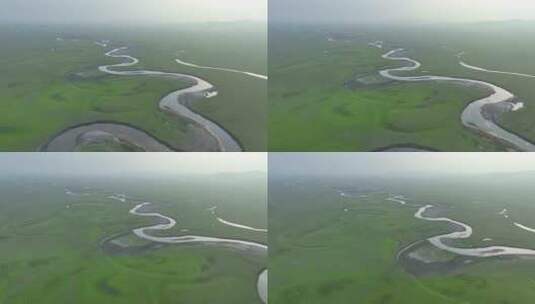 夏日雾霭草原曲河视频素材高清在线视频素材下载