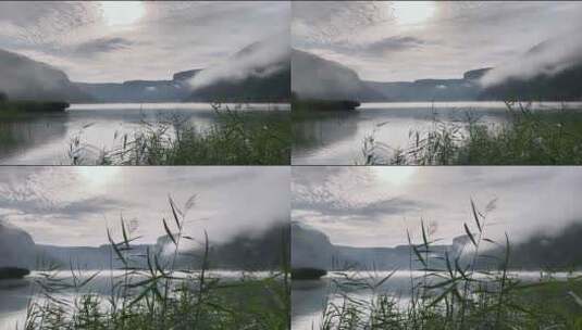 山水湖边意境日出晨雾高清在线视频素材下载