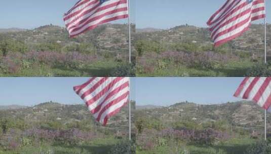 美国国旗高高飘扬在加利福尼亚山脉的福布鲁克高清在线视频素材下载