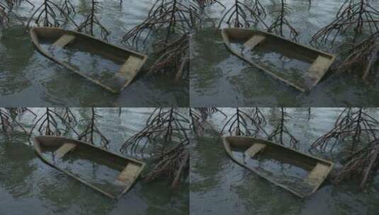 河水里的旧沉船高清在线视频素材下载