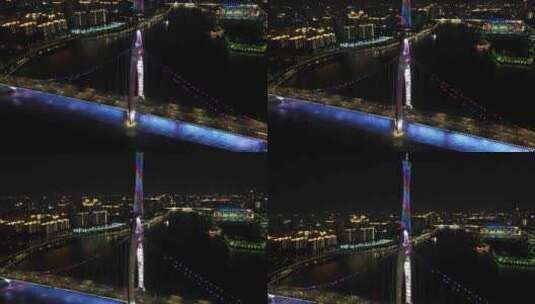 广州猎德大道珠江夜景航拍高清在线视频素材下载
