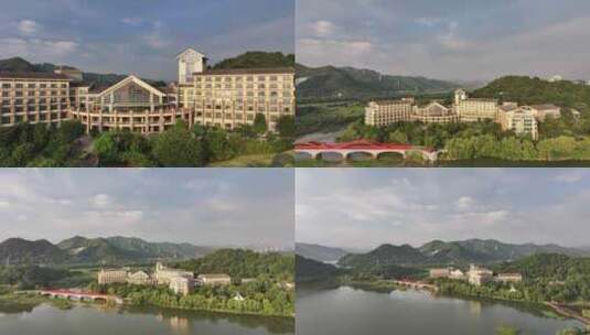 4K航拍杭州临安青山湖酒店高清在线视频素材下载