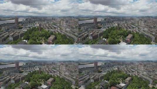 浙江温州双塔地标建筑航拍高清在线视频素材下载