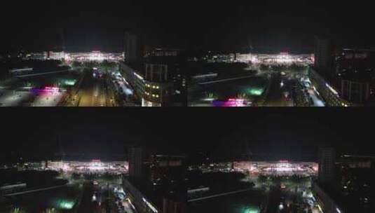 江苏连云港城市风光夜幕降临夜景灯光航拍高清在线视频素材下载