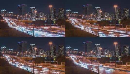 加拿大多伦多，延时摄影——从桥上看到的安大略401高速公路夜间特写高清在线视频素材下载