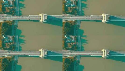 航拍4K万福大桥过往的车辆高清在线视频素材下载