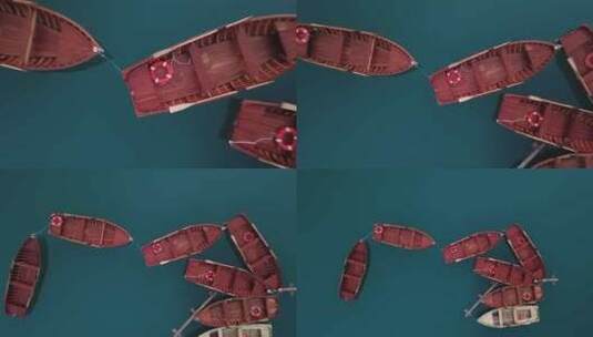 无人机升起航拍小船在水面上逐渐变小高清在线视频素材下载