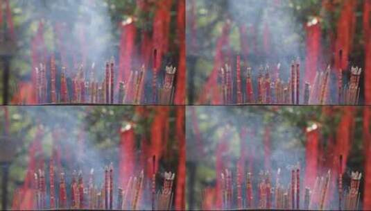 寺庙烧香烟气缭绕香火特写实拍空镜高清在线视频素材下载