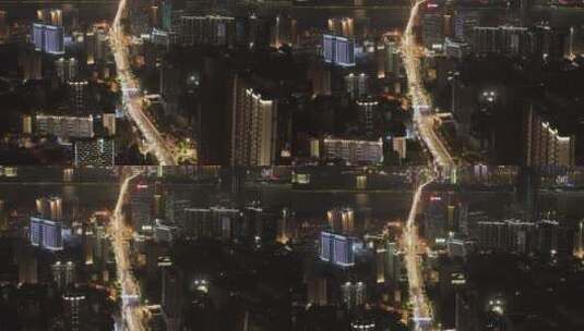 武汉金桥航拍夜景马路车流路灯高楼灯光高清在线视频素材下载