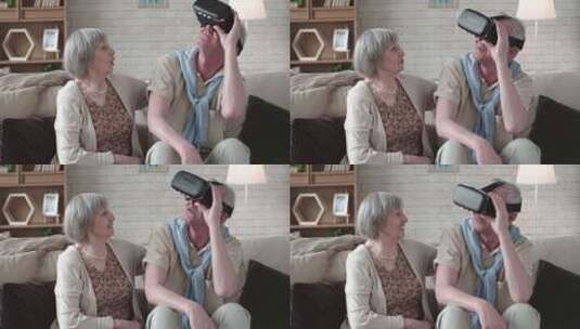 体验虚拟现实的老年夫妇高清在线视频素材下载