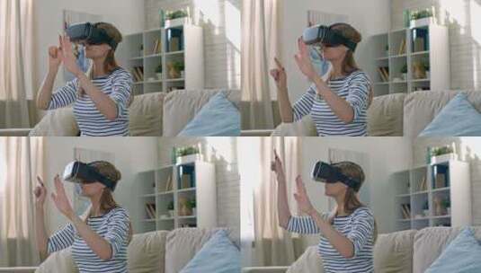 女性在体验虚拟现实眼镜高清在线视频素材下载