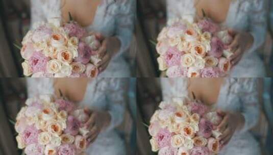 新娘拿着婚礼花束展示高清在线视频素材下载