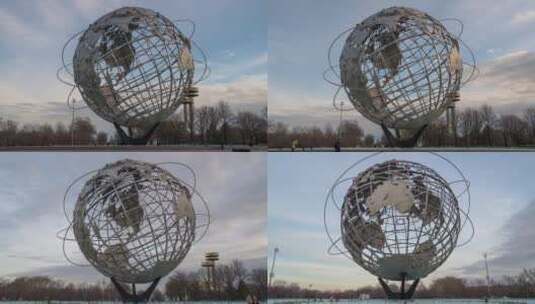 纽约地球雕塑日转夜景观延时高清在线视频素材下载