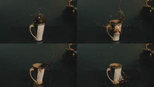 褐色液体从杯子中洒出高清在线视频素材下载