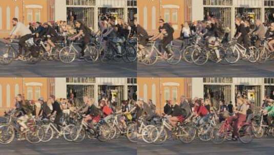 街道上骑自行车的团体高清在线视频素材下载