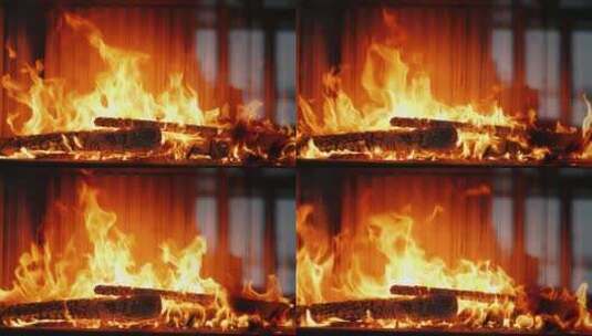 现代壁炉里的木柴在熊熊燃烧高清在线视频素材下载