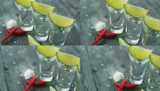 龙舌兰酒和酸柠檬片高清在线视频素材下载