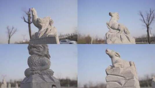十二生肖石雕高清在线视频素材下载