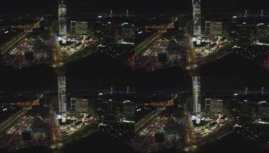 上海前滩CBD夜景航拍高清在线视频素材下载
