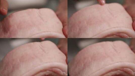 厨师刀切高档五花肉高清在线视频素材下载