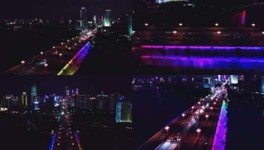 南宁南湖大桥夜景航拍民族大道车流桥梁广西高清在线视频素材下载