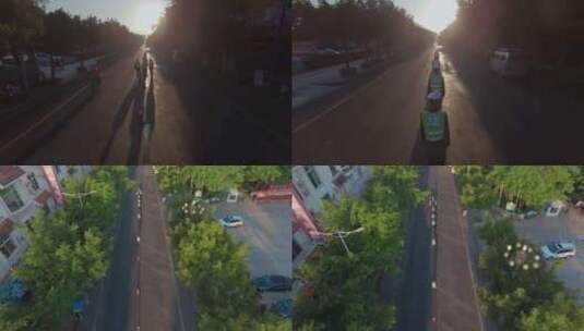 4k警察视频夕阳下小城市上街执勤交警高清在线视频素材下载