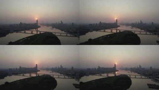 2022广州天河东圃特大桥珠江新城日落高清在线视频素材下载