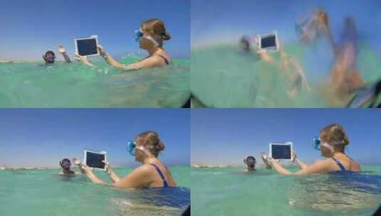 在海里使用平板电脑高清在线视频素材下载