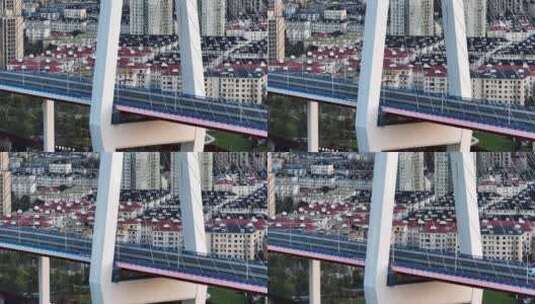 航拍上海南浦大桥救护车飞奔在大桥上高清在线视频素材下载