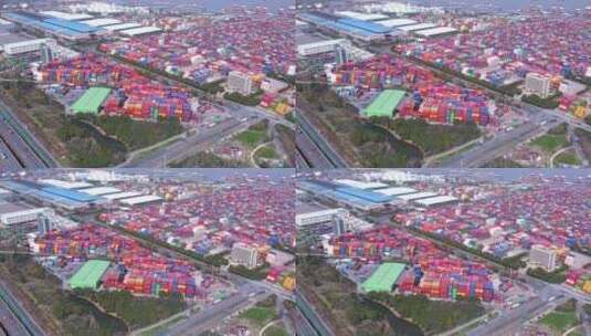 航拍上海外高桥自贸区码头高清在线视频素材下载